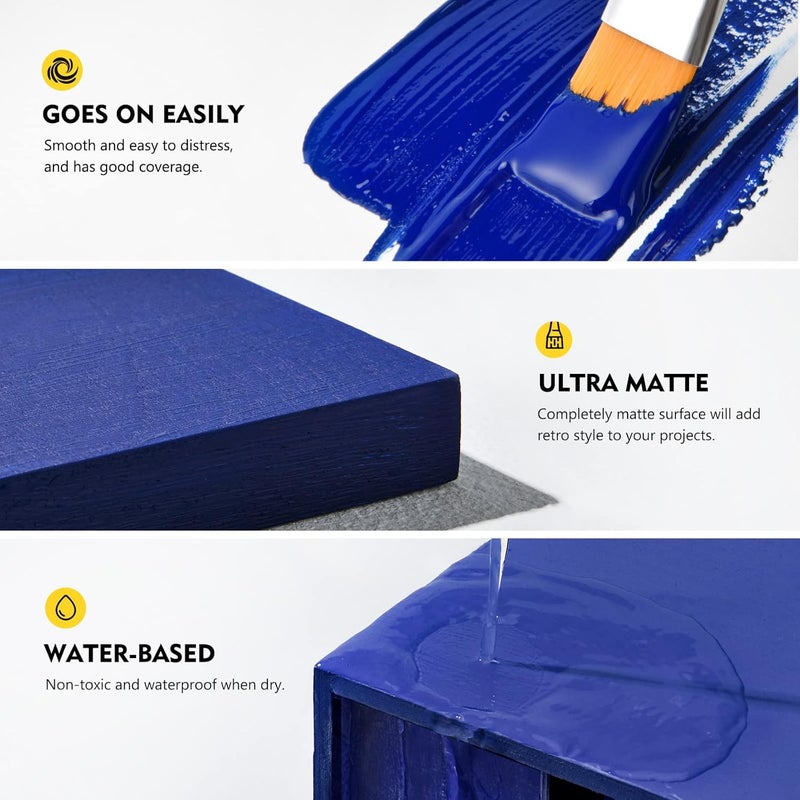 Magicfly 15 Pcs Chalk Furniture Paint Set, 9 Colors Ultra Matte Finish Acrylic Craft Paint Set (60 ml/2 oz) with Liquid Wax, 2 Brushes, 3 Sandpapers, Chalk Paint for Furniture, Crafts, Rustic Colors - Image 4